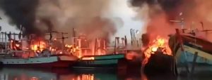 Belasan Kapal Nelayan Terbakar Di Galangan Kota Tegal